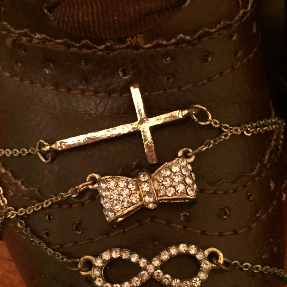 Three Fashion Necklaces : Cross, Bow, Infinity 